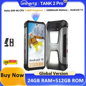 Spain warehouse Unihertz tank 2 Pro 8849 teléfono resistente con proyector, cámara de 100 MP, 24 GB 512 GB, Android 14, 100 MP, NFC, Helio G99, 23800 mAh