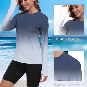 Camisas de sol UPF 50+ para mujer, manga larga, protección UV, protección contra sarpullidos, ligeras, de secado rápido, SPF, para senderismo al aire libre