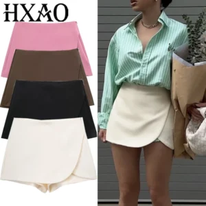HXAO Falda corta para mujer, falda negra Beige de verano, pantalones para mujer, falda de cintura alta para oficina para mujer, falda asimétrica rosa y marrón