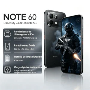 Infinix Note 60 Ai 5G Smartphone Dual SIM, Pantalla AMOLED de 6.78 pulgadas 1.5K 144Hz, 8GB RAM + 8GB RAM Extendida, 256GB ROM, Batería de 6150mAh con Carga Rápida de 30W y Carga Inalámbrica, Cámara de 50MP + 13MP con Live Photo, Altavoces Duales JBL