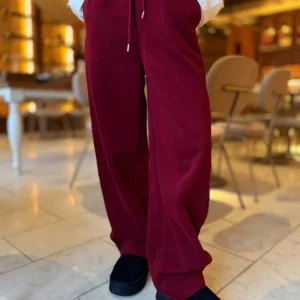 Pantalones deportivos de algodón para mujer, de corte recto, color burdeos, ideales para el otoño. Pantalones básicos de color café, tipo joggers, de pierna ancha, para mujer.