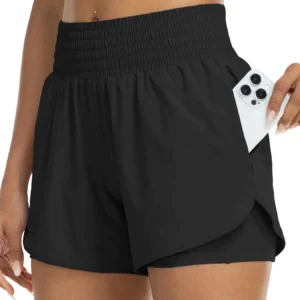 Shorts Deportivos de Cintura Alta para Mujer, para Correr, Yoga, Diseño en Capas, Antiexposición, Fitness y Entrenamiento, con Bolsillos