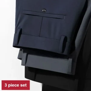 Conjunto de 3 piezas de pantalones casuales de negocios elásticos en cuatro direcciones para hombre, pantalones de vestir formales cómodos elásticos para primavera/otoño