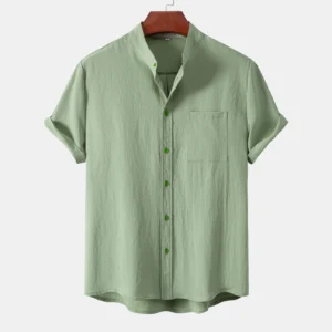 Camisa casual tipo cárdigan de manga corta para hombre, color liso, con cuello alto, para comercio exterior, novedad 2026
