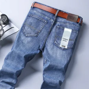 Pantalones de Mezclilla para Hombre Estilo Casual, Corte Recto, Elásticos, Clásicos, Azul y Negro, Ropa Masculina, Novedad 2026