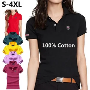 Polos de moda para mujer, Camiseta con cuello tipo Polo de manga corta con solapa, ropa deportiva informal, Tops de algodón para mujer