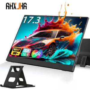 AHXJKA Pantalla portátil de 17,3 pulgadas, 1600*900P, 16:10, 250cd/ ㎡ Panel IPS Extensible para Juegos en Móviles, TV Box, PS4, PS5