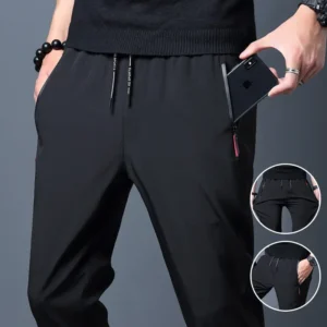 Pantalones informales para hombre, rectos, ajustados, con cintura elástica, para correr, clásico coreano, azul, negro, gris, pantalones de marca para hombre de talla grande