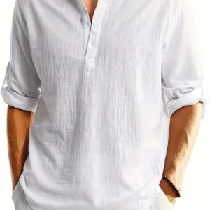 Camisa de lino de manga larga de moda casual para hombres Ropa de hombre transpirable cómoda y elegante