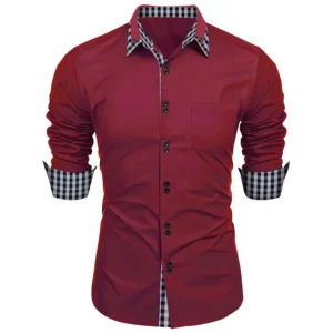 Camisa de Vestir Casual Elegante para Hombre 2026, de Poliéster y Algodón, Negra Sólida, Manga Larga, con Parches Azules Paisley