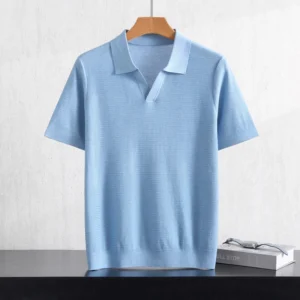 Novedad de verano, camiseta 100% Lyocell con cuello POLO de Color sólido para hombre, jersey de punto informal de negocios, jersey de manga corta, camisetas finas