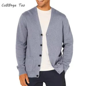 Nuevo Cárdigan de manga larga de primavera para hombre, suéter de lana, ropa deportiva tejida, chaqueta superior ligera de gran tamaño con botones y cuello en V para hombre
