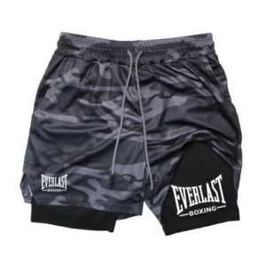 Pantalones Cortos Deportivos de Doble Capa para Hombre, Marca EVERLAST, con Estampado, de Secado Rápido, para Baloncesto y Fitness