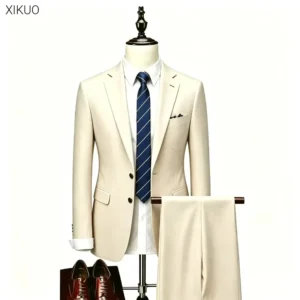 Trajes Casuales de Hombre para Banquetes, Bodas, Fiestas, Conjunto Estampado Multicolor, Chaqueta y Pantalón Elegantes, Ajustados, de Moda, para Negocios, Oficina, Novio