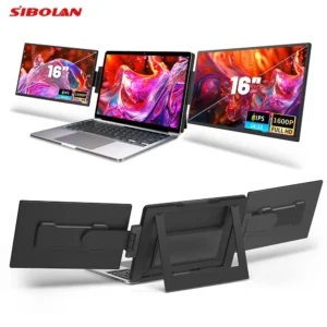 Monitor portátil Sibolan de 16 pulgadas y 2.5K con doble pantalla, 100% sRGB, 60Hz, conector HDMI y Tipo-C, pantalla IPS, extensor de triple pantalla para portátiles con Windows y Mac