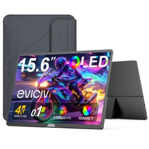 EVICIV 15.6" Monitor portátil 4K OLED 500 Nits 3840X2160 100000: 1 Pantalla de juego externa de contraste con soporte y altavoces VESA HDMI compatible USB C Display de viaje de diseño ultra delgado para computadora
