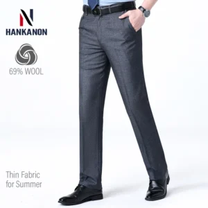 Nuevos pantalones de lana de alta gama para hombre, tela fina de mezcla de lana para verano, pantalones de vestir formales de negocios, pantalones de mezcla de lana