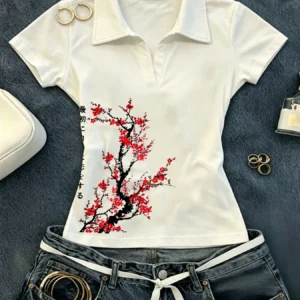 Camiseta de manga corta para mujer, corte ajustado, cuello polo, básica, informal.