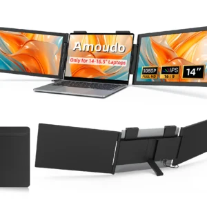 Monitor Portátil Doble para Laptop Amoudo de 14 Pulgadas, 1920*1080P IPS, Monitor Triple con Puerto USB-C para Laptops de 14-16.5 Pulgadas, Windows/Mac, Xbox