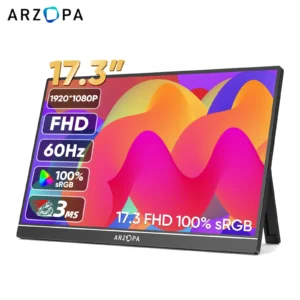 Monitor Portátil ARZOPA de 17.3'' 1080P HDR IPS con Soporte y Altavoces para PC, Mac, Teléfono, Xbox, Switch, PS, HDMI, USB, Pantalla Externa para Laptop