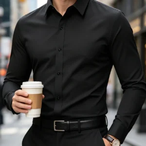 Nueva Camisa para Hombre, Elegante, a la Moda, Estilo Europeo, Manga Larga, Clásica, Casual Elegante, Elástica, Anti-Pilling, Camisas de Vestir para Hombre de Negocios