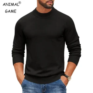 Jersey de punto acanalado con cuello alto simulado para hombre, suéter informal ajustado y pesado, jersey cálido, ropa de calle térmica