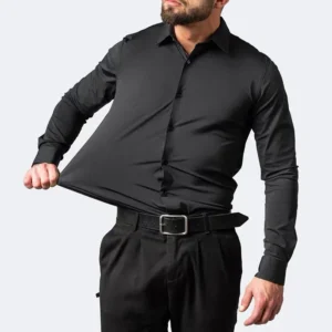 Camisa elástica de manga larga para hombre de 55-105KG, vestido de negocios sin planchar, traje de trabajo profesional, camisa con cuello levantado