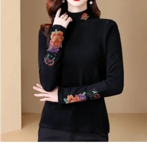 Blusas Vintage con Bordado Floral, Tallas Grandes, Primavera-Otoño, Nuevas Camisetas Casuales de Manga Larga, Combinables con Todo, Moda Harajuku, Ropa para Mujer