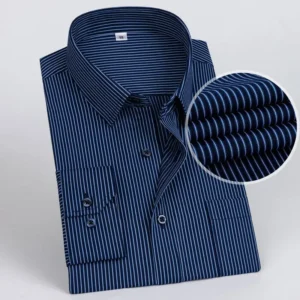 Camisa formal para hombre, manga larga, Color sólido, bolsillo a rayas, moda, oficina de negocios, ropa profesional, camisa blanca social