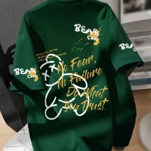 Camiseta transpirable de cuello redondo para hombre, con estampado de oso de dibujos animados, adecuada para uso diario y como regalo de fin de semana para amigos