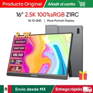 [Envío desde Mexico]ARZOPA 16 pulgadas 2.5K Monitor Portátil,2560*1600,100% sRGB,16:10 IPS pantalla,con mini-hdmi,type-C,segunda pantalla para MAC/PC/Xbox/PS/Switch,Z1RC