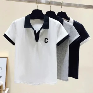 Camiseta coreana holgada de verano de manga corta para mujer, camiseta informal con cuello tipo polo, estilo Harajuku