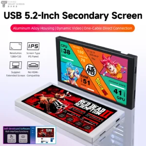 Pantalla secundaria IPS de 5,2 pulgadas nueva pantalla inteligente TURZX 1280x720 IPS USB-C pantalla extendida CPU GPU RAM Monitor para Windows 11 10
