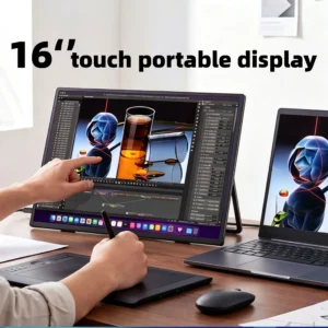 Pantalla táctil portátil de 16 pulgadas, con resolución FHD 1200P, panel IPS, cobertura del 100 % del espacio de color sRGB y filtro de luz azul, ideal para diseño, edición de imágenes y vídeos.