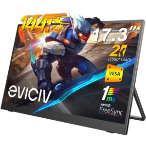 EVICIV 17.3" 2.5K 144Hz Monitor portátil de juegos 2560x1600 QHD 105% sRGB USB-C Monitor HDMI para computadora portátil Monitor externo w / 180 ° Kickstand ajustable para MacBook PC portátil Interruptor de tableta