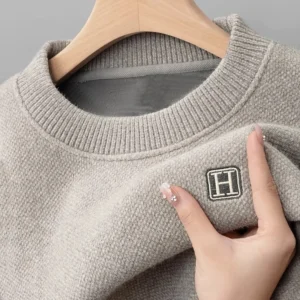 Suéter grueso con forro polar ligero para hombre, Jersey de punto de manga larga, suéter clásico térmico cálido para otoño e invierno