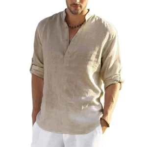 Nueva blusa informal para hombre, camisa de lino y algodón, camisetas holgadas, camiseta de manga larga, camisas informales para hombre guapo para primavera y otoño