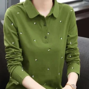 Camiseta de Manga Larga para Mujer, Nueva Moda Otoñal, Estilo Coreano, Cuello , Talla Grande, Holgada, Color Puro, Cubre ...