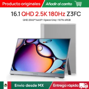 ARZOPA Monitor Portátil de 16.1 Pulgadas, 2.5K, 180Hz, Alta Gama de Colores, Pantalla Secundaria para Laptop, Teléfono Móvil, Compatible con Ps5/4