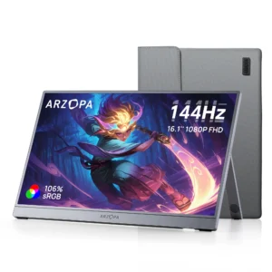 【Monitor+Bolsa】ARZOPA Monitor Portátil Gris de 16.1 Pulgadas, 144 Hz, 100% S RGB, Pantalla Externa Secundaria FHD 1080P, Pantalla IPS, Z1FC Gris