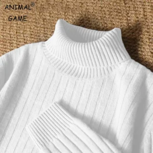 Animal Game-suéter largo de cuello alto a rayas para hombre, Jersey de punto informal, suéteres, blusa fría gruesa y cálida para exteriores