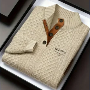 Suéter de punto con cuello levantado para hombre, Jersey informal de cuello redondo con estampado completo, a la moda, para otoño e invierno