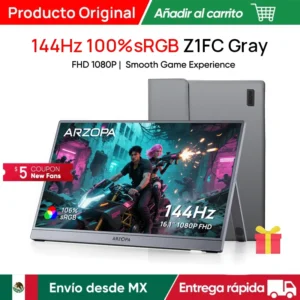 ARZOPA Monitor Portátil de 16.1 Pulgadas y 144HZ con Amplia Gama de Colores para Laptop, Teléfono Móvil, Consola de Juegos, Pantalla Secundaria, Gris Espacial