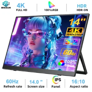 Monitor Portátil MISSUN de 14 Pulgadas 4K UHD 3:2 3840*2560P IPS USB-C HDMI, Pantalla Externa para Juegos con Protección Ocular DC para MAC, PC y Oficina