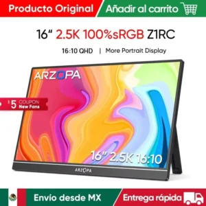 ARZOPA-Monitor portátil 2K de 16 pulgadas, pantalla IPS 16:10 con mini hdmi tipo c, segunda pantalla para MAC/portátil/PC/Xbox/PS4/5/Switch, Z1RC