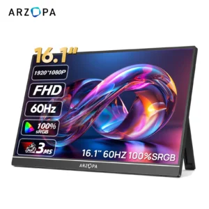 ARZOPA Monitor Portátil de 16.1'' 100% SRGB, Pantalla IPS FHD1080P, Segundo Monitor Externo para MAC, Laptop, PC, Xbox/PS/Switch, Z1C