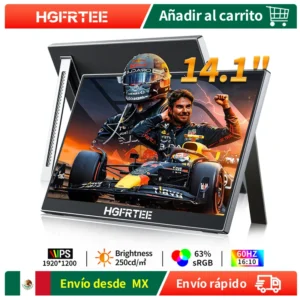 HGFRTEE Monitor portátil móvil de 14,1 pulgadas, pantalla IPS secundaria para juegos, pantalla extendida para ordenador portátil con soporte para xbox/raspberry Pi