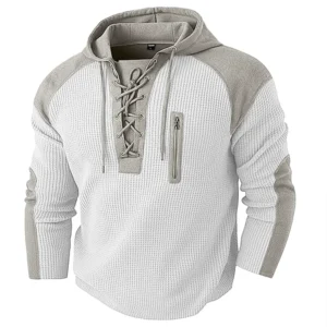 Sudadera con Capucha Casual para Hombre, Primavera-Otoño, Estilo Vintage con Parches, Deportiva, con Cordón Ajustable, Modelo Mlae